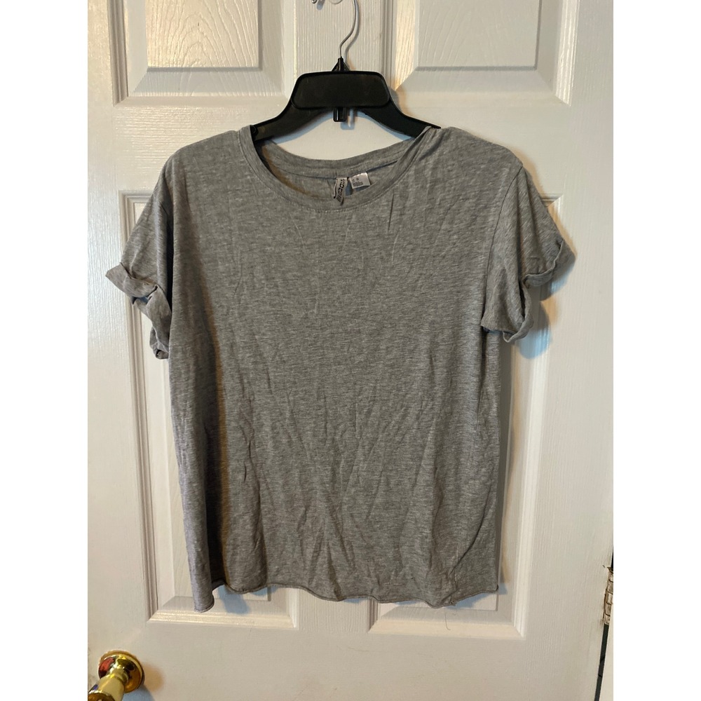 HM Divided Gray Short Sleeve T-Shirt Basic Crew Neck Heathered Top Womens XS